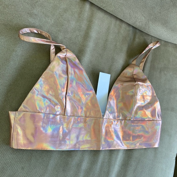 tic toc Tops - Gold holographic iridescent crop top